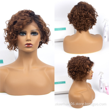 Highest Quality Indian Cheap Curly Honey Blonde Short Kinky 13X6 Transparent Lace Front Wigs For Black Women